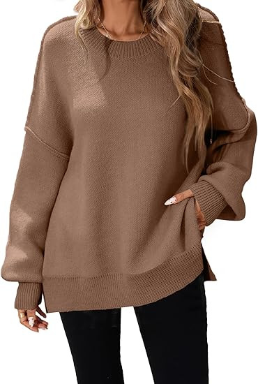 SunnyMelody Womens Oversized Batwing Sweater Fall 2025 Crew Neck Pullover Knit Tops - Outside Sea... | Amazon (US)