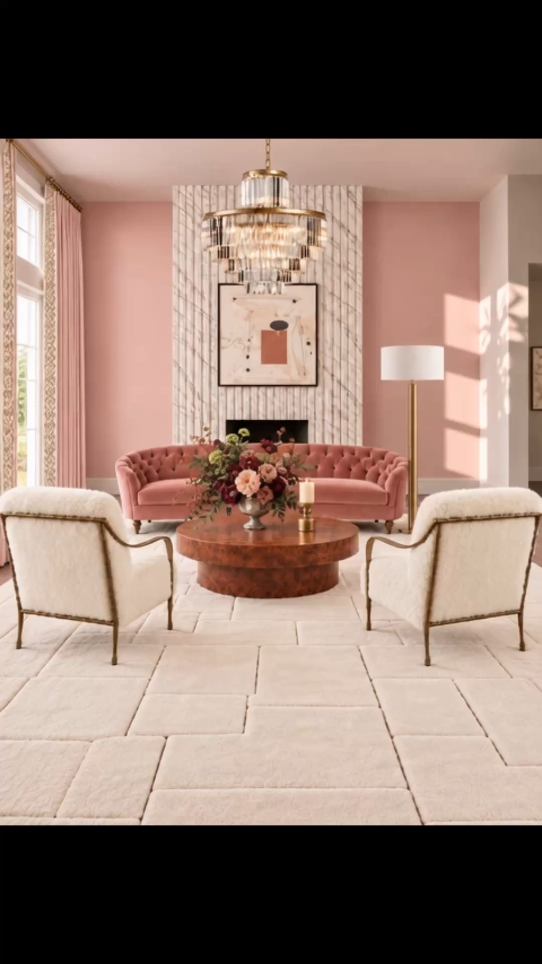 Chic, modern, romantic, and quietly sophisticated — this living room is all about creating a space that feels polished yet incredibly inviting. I love the mix of soft curves, rich color, tactile texture, warm brass, and a touch of crystal. Everything feels layered and elegant, while still relaxed enough to truly live in.

The Cortland Sofa in Quincy Burgundy sets the tone with its graceful curved silhouette and subtle classical influence. That deep, warm burgundy feels especially beautiful for the transitional season, bringing richness and warmth into the room without making it feel heavy.

Above, the Leyland Chandelier adds just the right touch of glamour, with layers of faceted crystal catching the light and giving the entire room a soft glow. The Porter Hand-Knotted Rug grounds the space with beautiful craftsmanship and texture, while the Gwen Shearling Chairs bring in that cozy, tactile element I love — soft shearling paired with a slender brass-finished frame for such an elegant contrast.

A living room that feels romantic, refined, and made for lingering at home.

Arhaus is having up to 50% off right now — such a great time to refresh your home with pieces you’ll love for seasons to come.

#livingroom #livingroomdesign #interiordesign #homedecor #homedesign #livingroomdecor #sofa #accentchair #shearlingchair #handknottedrug #rug #chandelier #lighting #crystallighting #coffeetable #flowerarrangement #modernchic #modernclassic #timelessdesign #transitionalstyle

#LTKdayinmylife