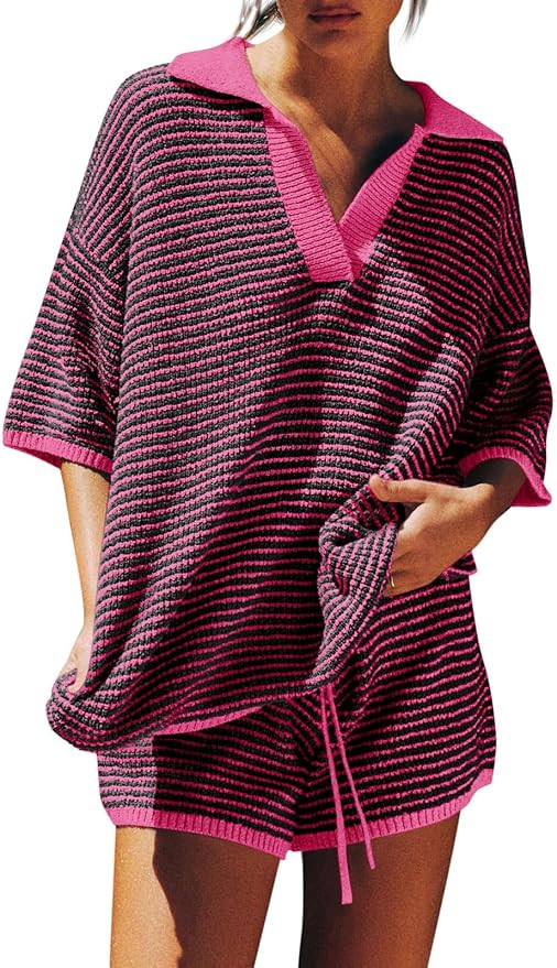 Tankaneo Womens Sweater Set 2 Piece Outfits Oversized 3/4 Sleeve V Neck Knit Tops High Waisted Sh... | Amazon (US)