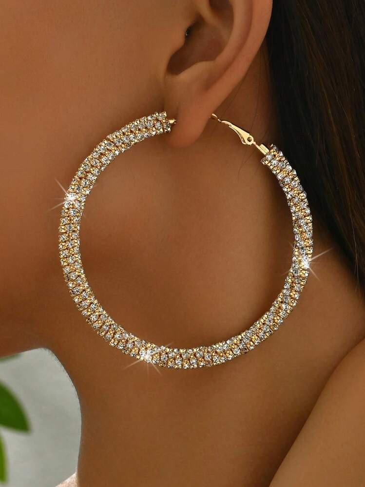 1 Pair Handcrafted Elegant Big Round Rhinestone Earrings For Women, Party & Evening Wear | SHEIN