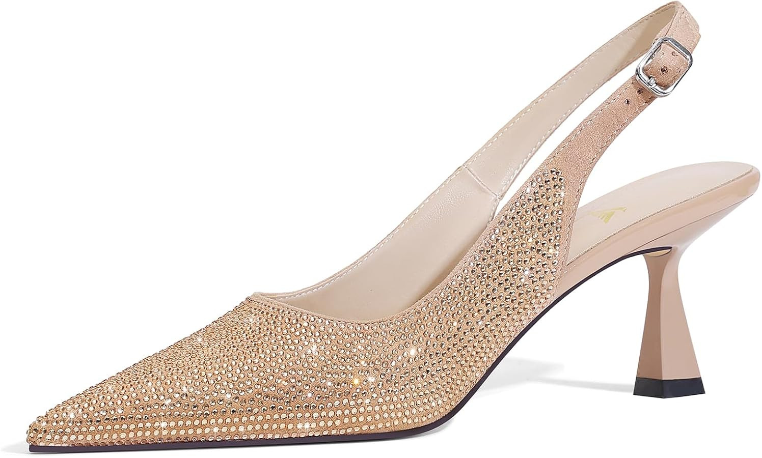 LOCERICH Women's Kitten Heels Slingback Low Heel Dress Shoes Closed Toe Pumps Rhinestone Pointed ... | Amazon (US)