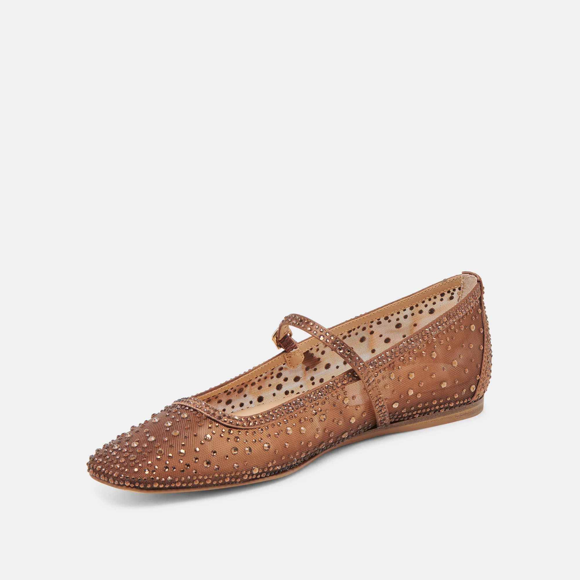 Reyes Crystal Ballet Flats Mid Brown Mesh | DolceVita.com