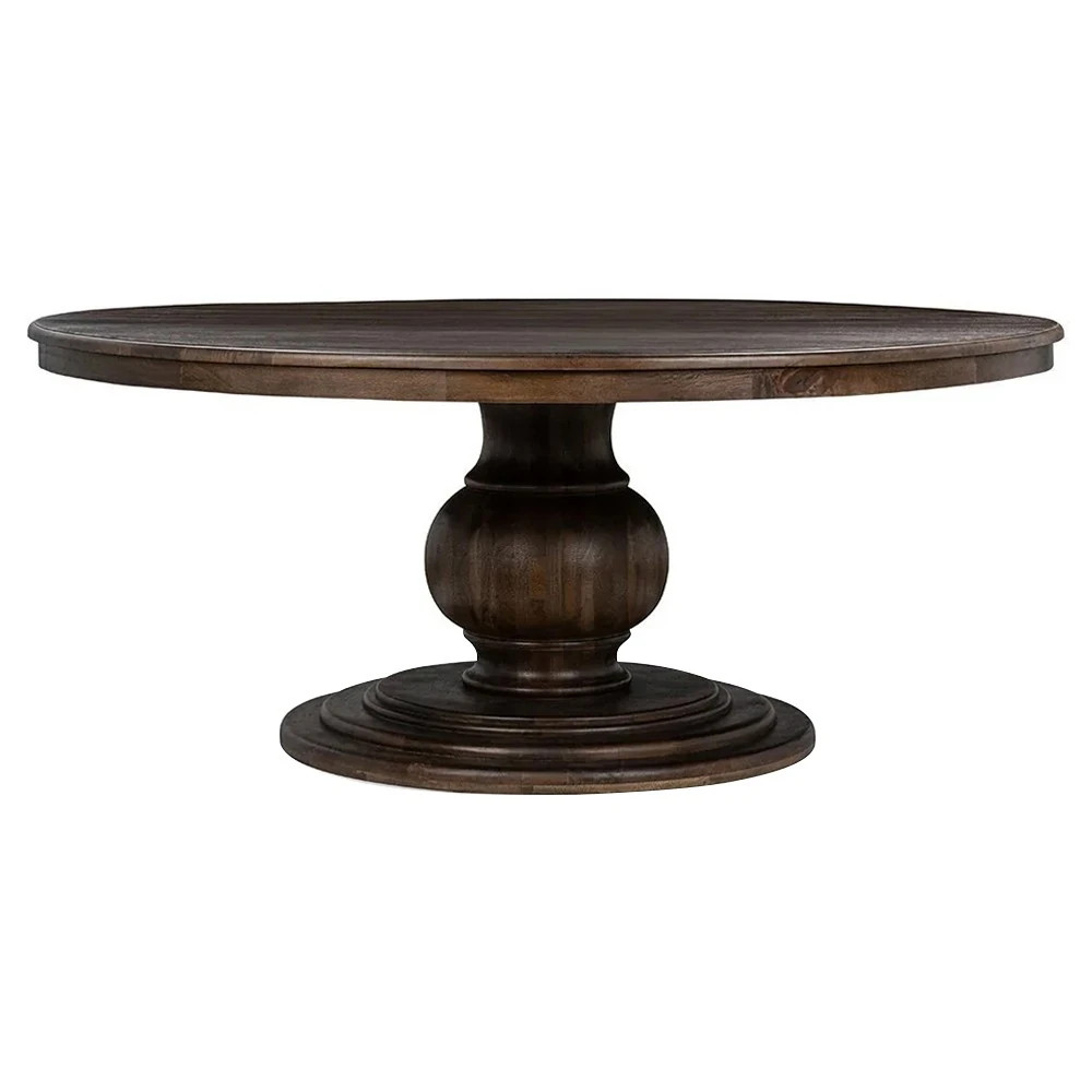 Berlin Updated Traditional Brown Mango Wood Round Dining Table - 72" | Kathy Kuo Home