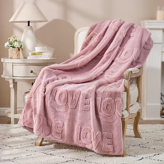 Cozy Bliss Jacquard Faux Fur Blanket Wife Gifts Throw Blanket for Couch, Pink Love Blanket Size 5... | Amazon (US)
