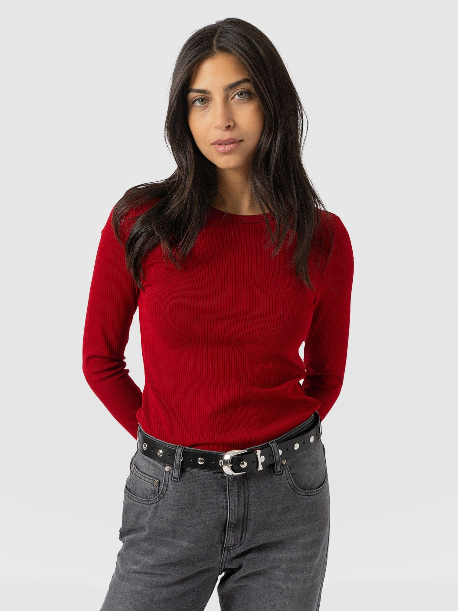 Ribbed Long Sleeve Tee - Deep Red | Saint + Sofia