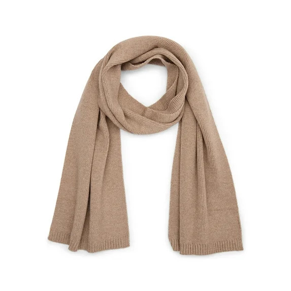Time and Tru Women's Knit Scarf with Ribbed Trim, Toasted Heather | Walmart (US)