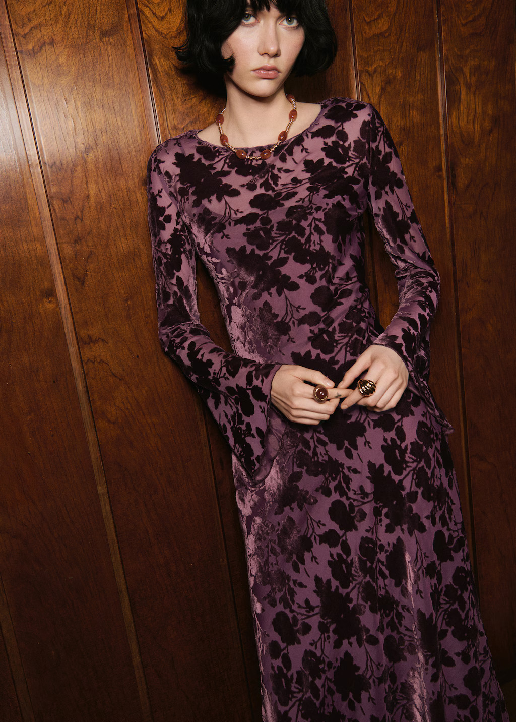 Floral jacquard dress with bell sleeves | Mango (US/MX/AU)