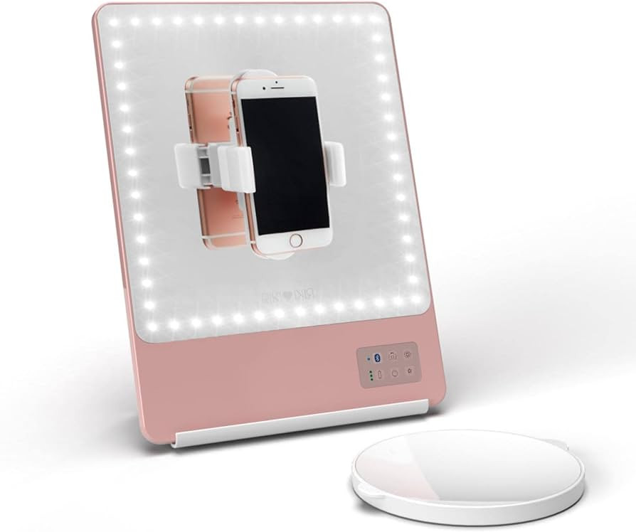 GLAMCOR Riki Skinny Smart Vanity Mirror with HD LEDs, Magnifying Mirror Attachment, Phone Holder ... | Amazon (US)