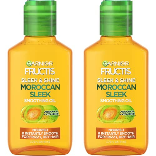 Garnier Fructis Sleek & Shine Moroccan Sleek Smoothing Oil for Frizzy, Dry Hair, Argan Oil, 3.75 Fl Oz, 2 Count (Packaging May Vary) | Amazon (US)