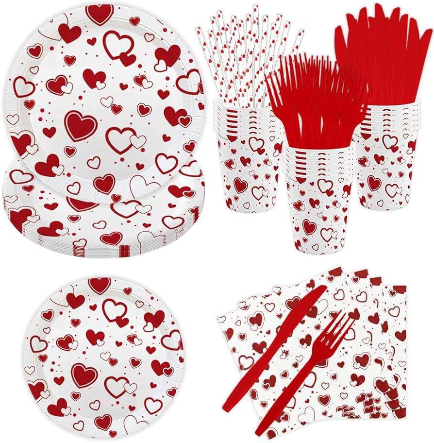 AIBIIN 112 pcs Valentines Day Party Supplies Tableware Set Valentines Day Theme Party Decorations... | Amazon (US)