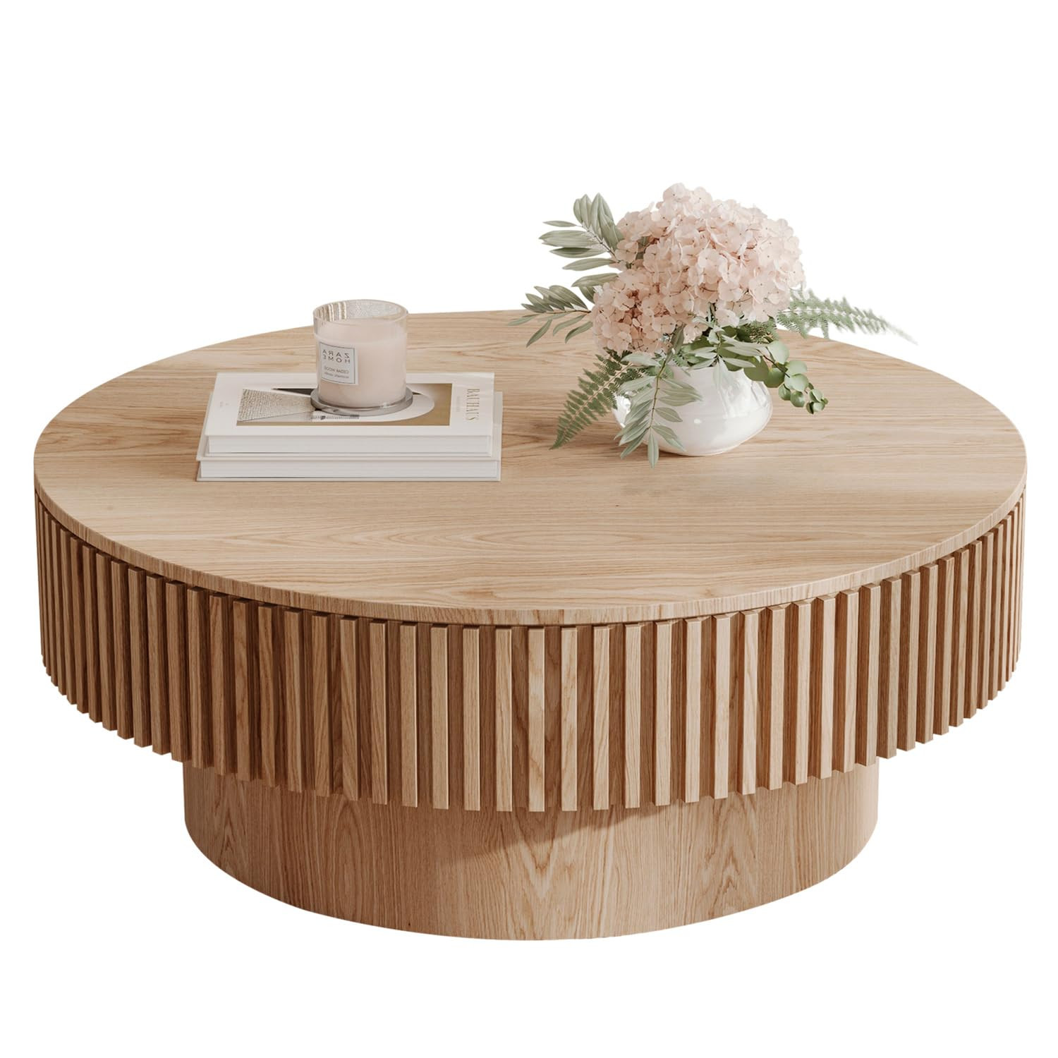 Mesa de centro natural de 31.5 pulgadas de profundidad x 14 pulgadas de alto, tambor artesanal mo... | Amazon (US)