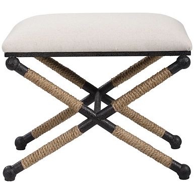 Black Metal Legs Accent Stool with Rope Detail | Kirkland's Home