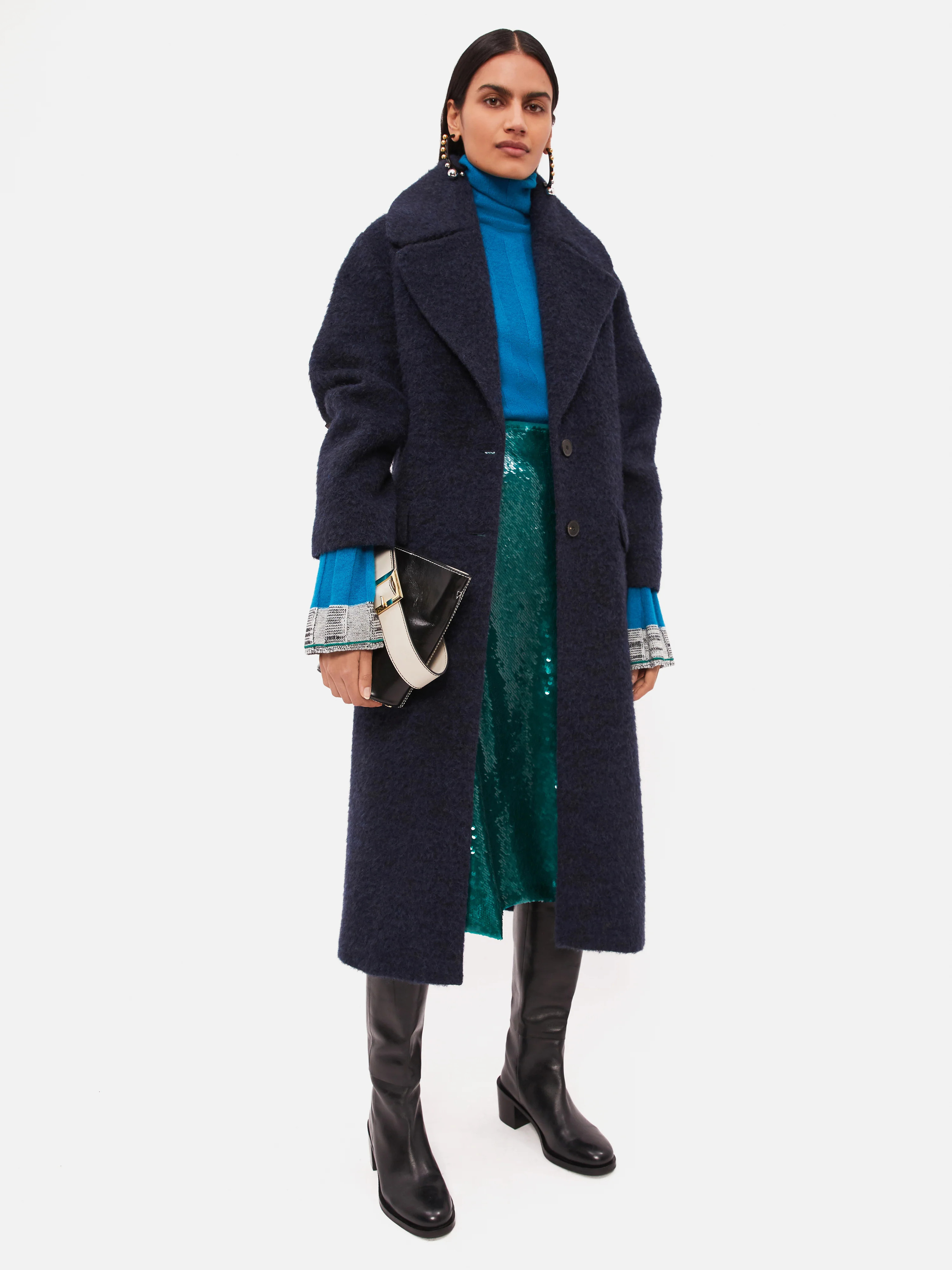 Brushed Maxi City Coat | Navy | Jigsaw (UK)