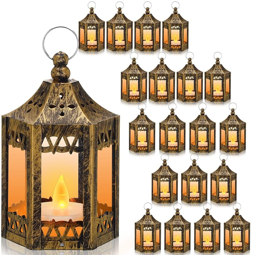 Hortsun 30 Pcs Vintage Mini Lantern Decorative 4.3 Inches with LED Candles Wedding Centerpiece Ra... | Amazon (US)