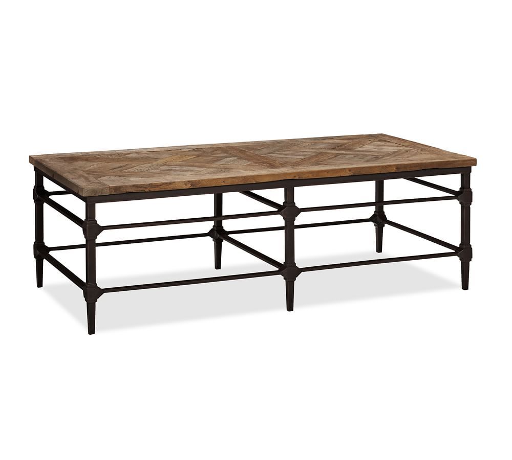 Parquet Reclaimed Wood & Metal Rectangular Coffee Table, 54"L | Pottery Barn (US)