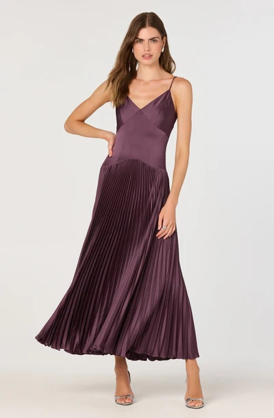 Satin Pleated Drop Waist Maxi Dress - Eggplant / XS | ASTR The Label (US)