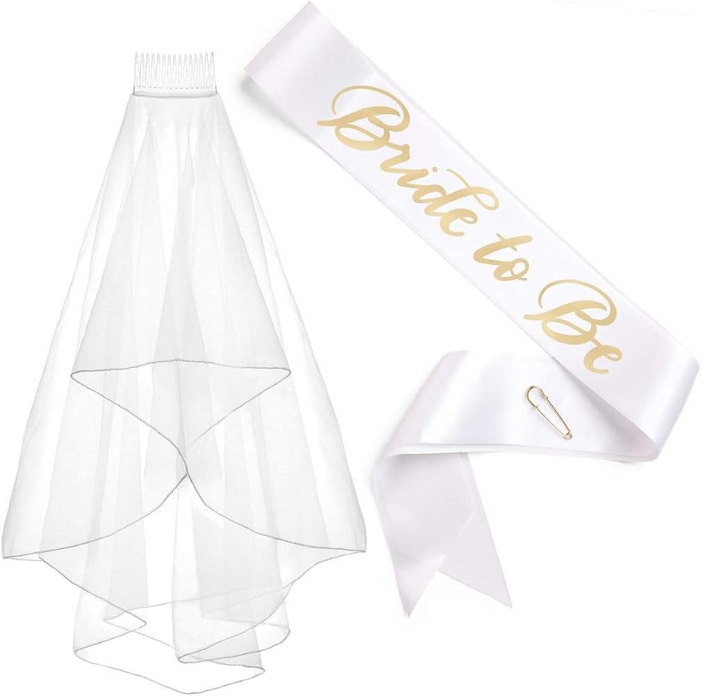 xo, Fetti Bride To Be Sash + Veil Kit | Gold Bachelorette Bridal Gift | Amazon (US)