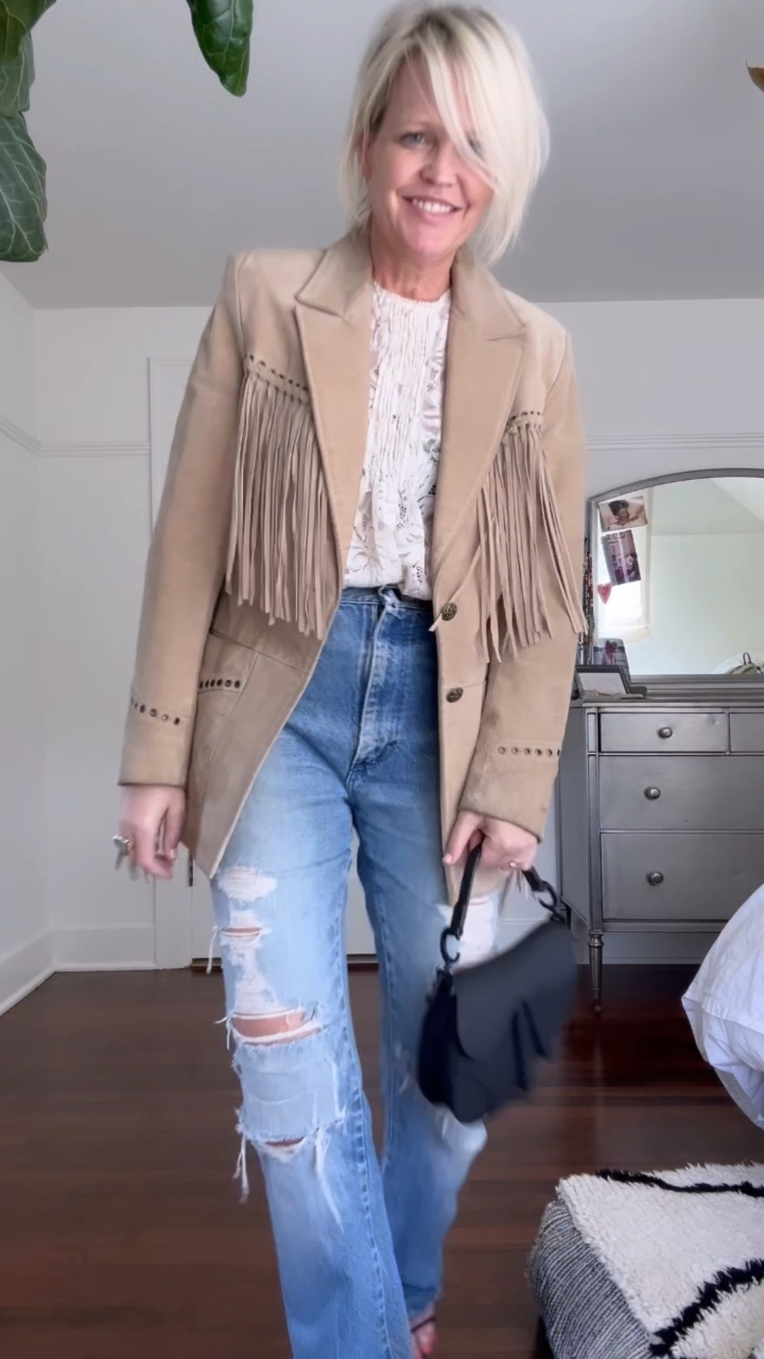 Leather and Lace 

Jeans vintage Rustlers and jacket is also vintage. Purse is Dior and available on their site. Shirt Paco Rabanne and shoes The Row 

#LTKVideo #LTKstyletip #LTKitbag