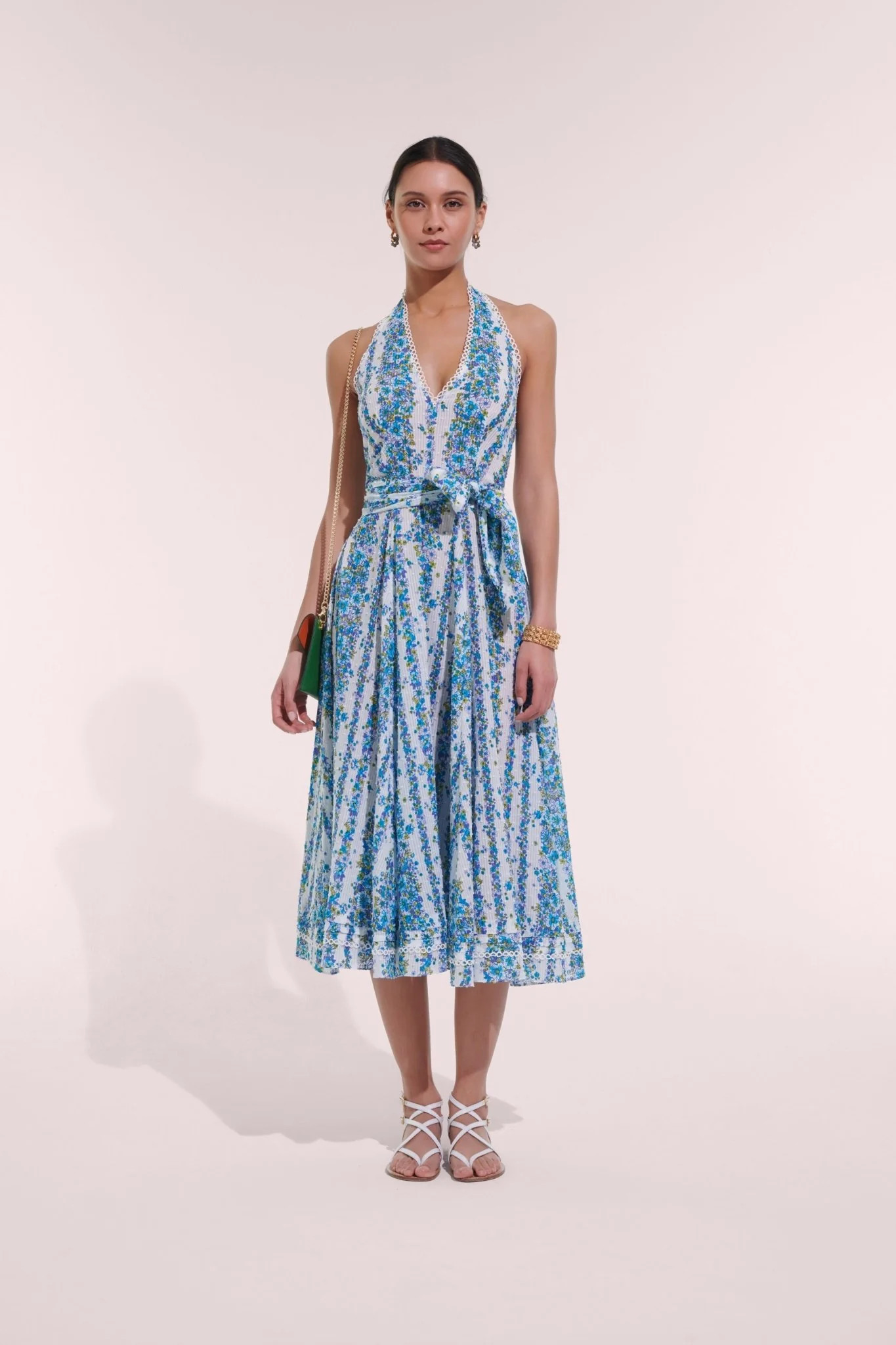 Long Dress Beth - Blue Waves Flowers | Poupette St Barth