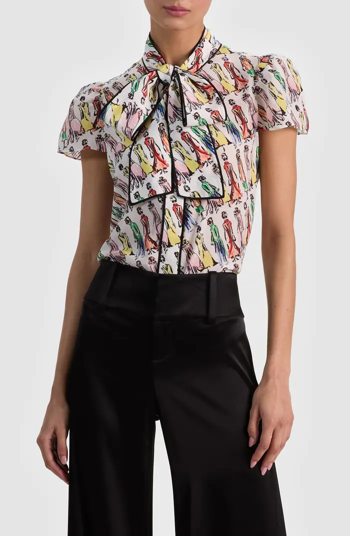 Alice + Olivia Jenie Stace Face Print Silk Button-Up Shirt | Nordstrom | Nordstrom