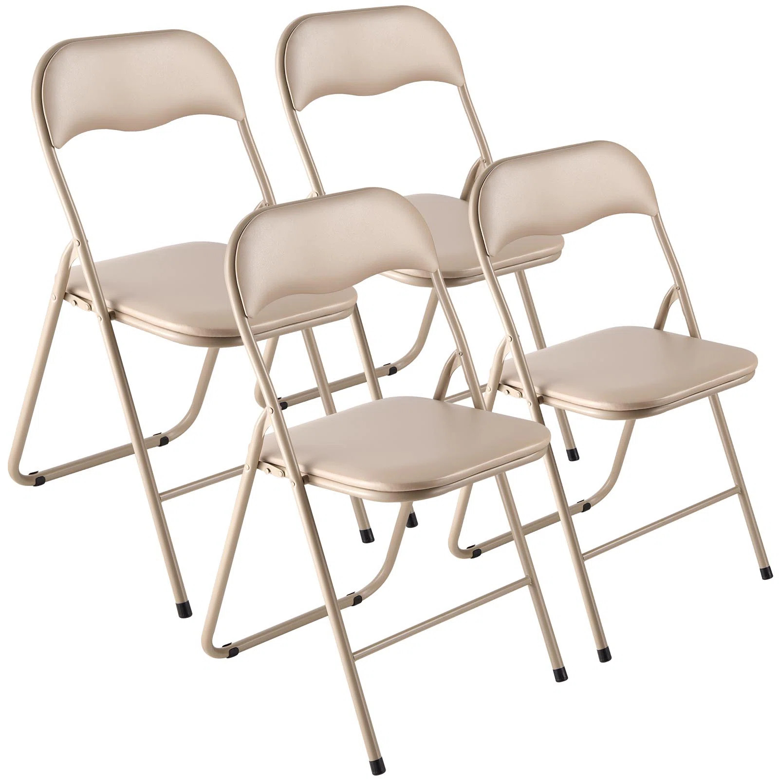Folding Chairs Portable Leather Chairs with Padded Cushion Khaki (Set of 4) | Wayfair North America