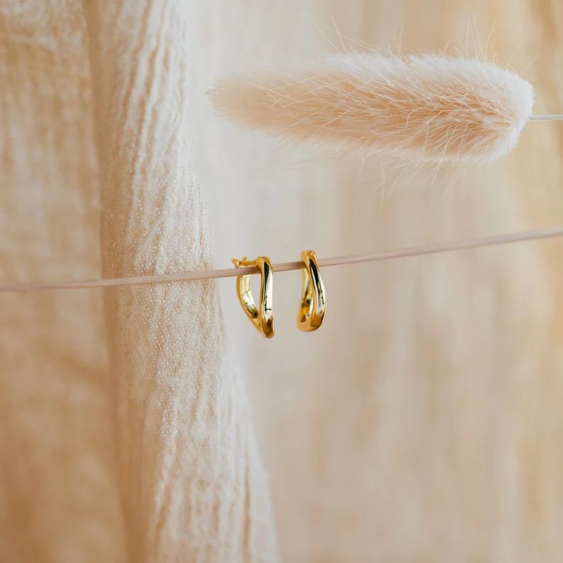 Abstract Hoop Earrings by Caitlyn Minimalist Irregular Shaped Elegant Earrings, Everyday Hoops Pe... | Etsy (US)