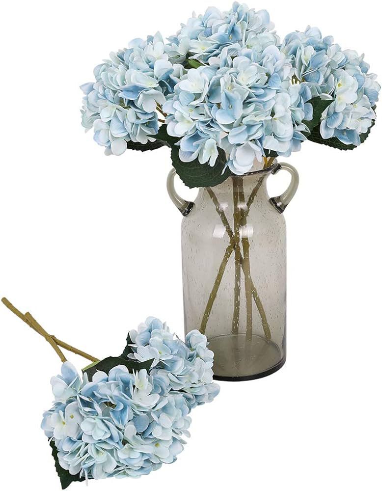 Kisflower Blue Hydrangea Artificial Flowers - 6pcs Faux Hydrangea Flowers, Fake Flowers for Table... | Amazon (US)