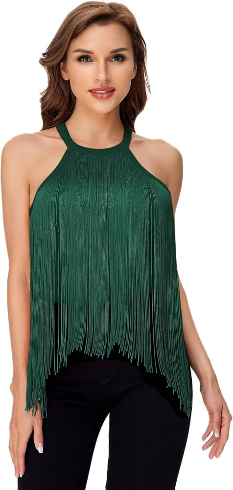 SheIn Women's Fringe Sleeveless Bodycon Bodysuit Top Solid One Piece Cami Jumpsuit | Amazon (US)