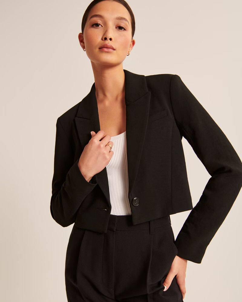 Cropped Premium Crepe Blazer | Abercrombie & Fitch (US)