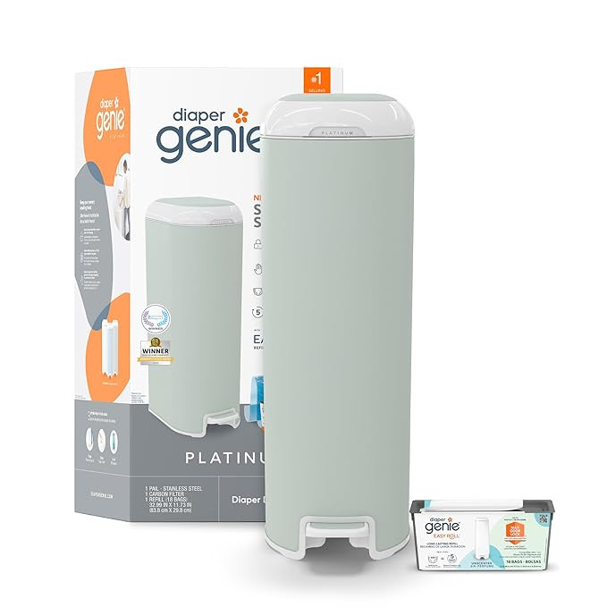 Diaper Genie Platinum Pail (Sage Green) is Made in Durable Stainless Steel and Includes 1 Easy Ro... | Amazon (US)