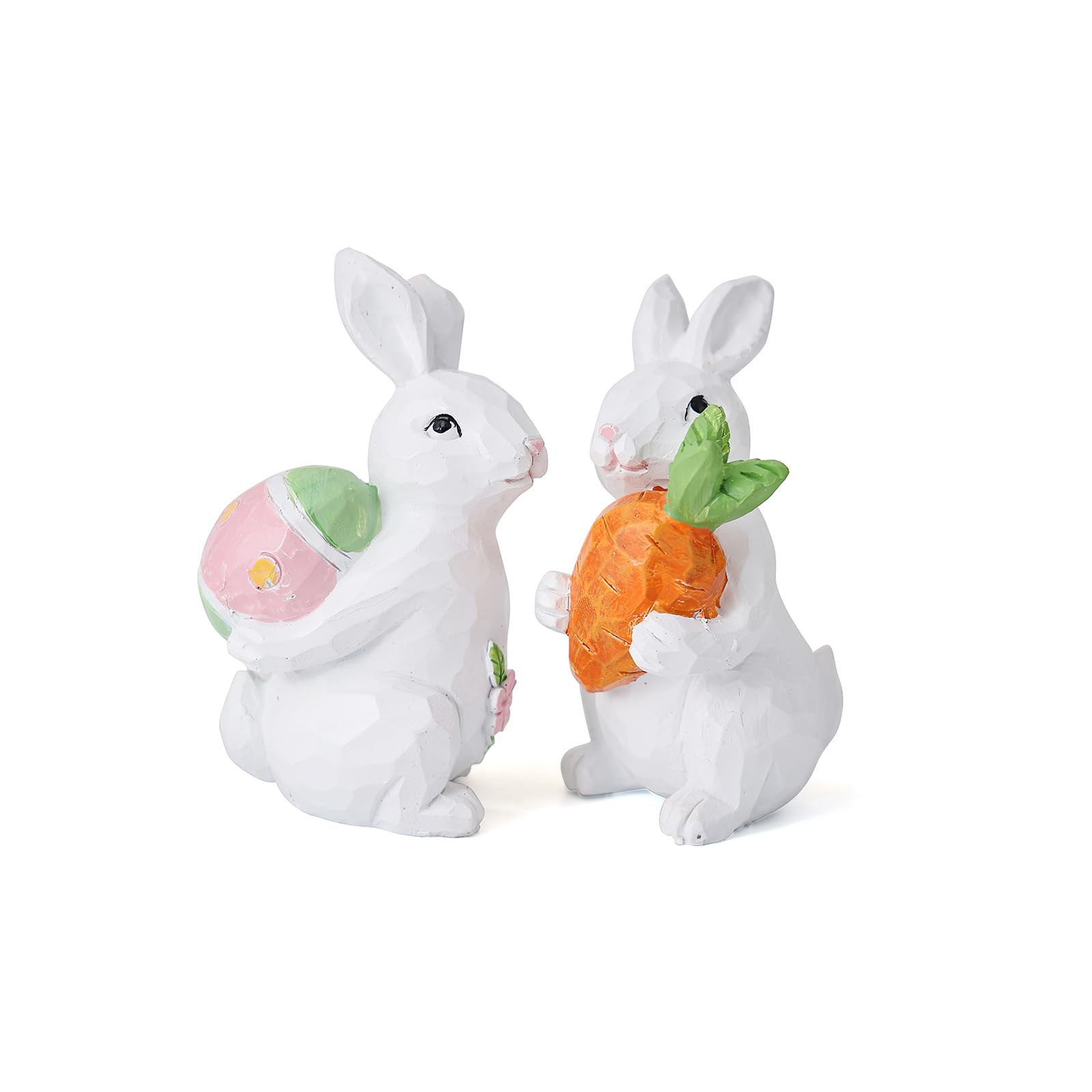 Easter Bunny Decorations Set of 2 - Easter Bunny Figurines - Small Rabbit Statue with Egg and Car... | Amazon (US)