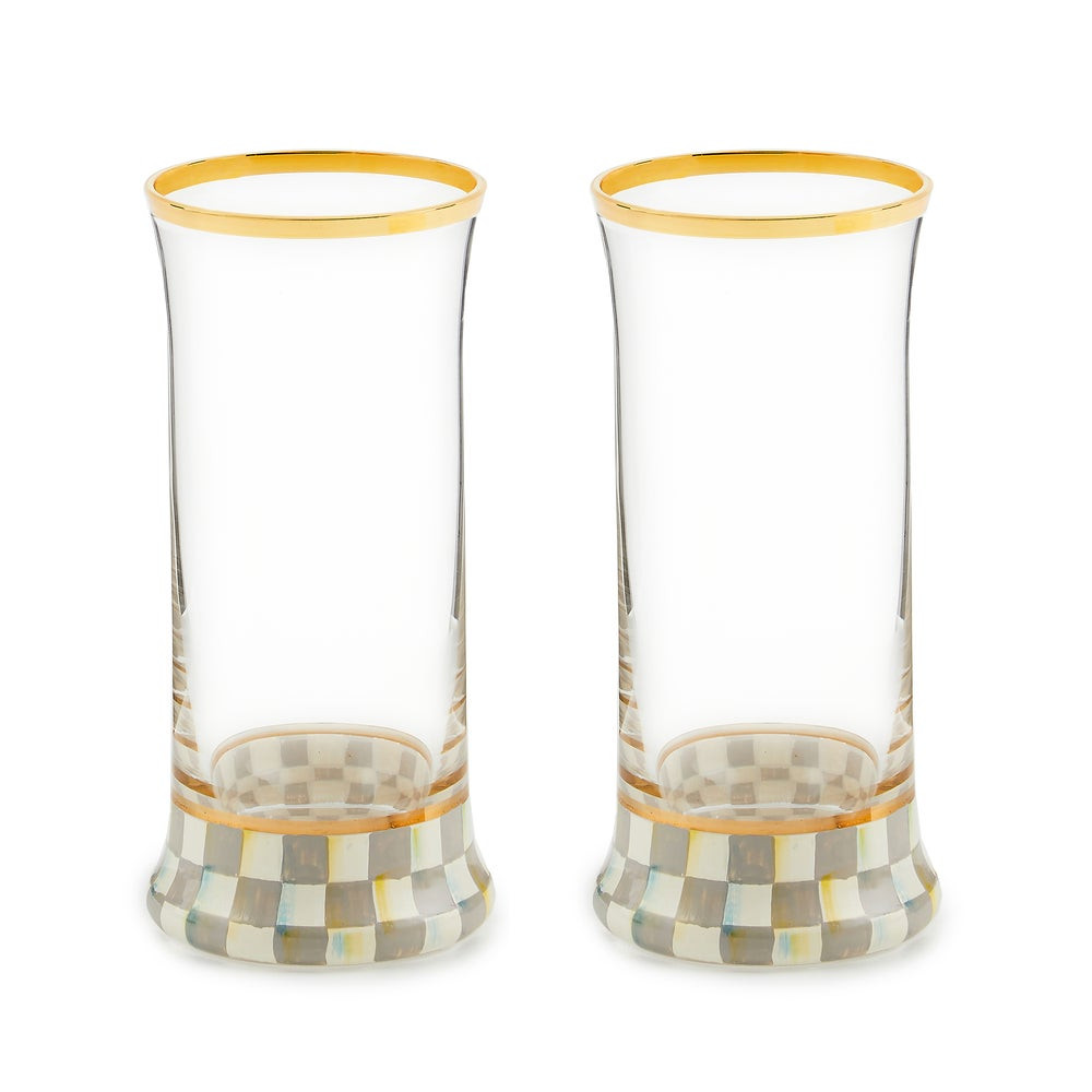 Sterling Check Highball Glass, Set of 2 | MacKenzie-Childs