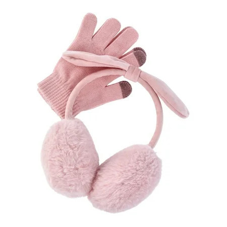 Wonder Nation Girls Faux Fur Bow Earmuffs and Gloves Set 2-Piece One Size | Walmart (US)