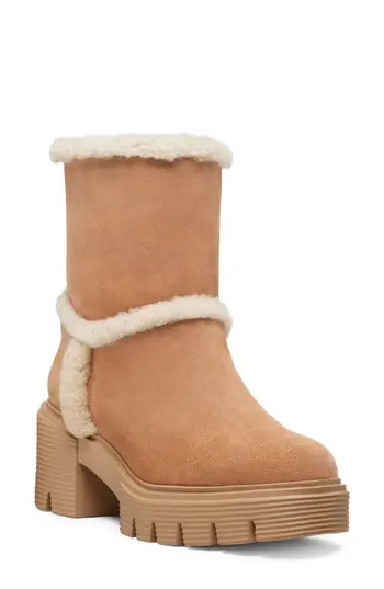 Stuart Weitzman Lennox Genuine Shearling Bootie in New Camel/Natural/Caramel at Nordstrom Rack, Size 10 | Nordstrom Rack