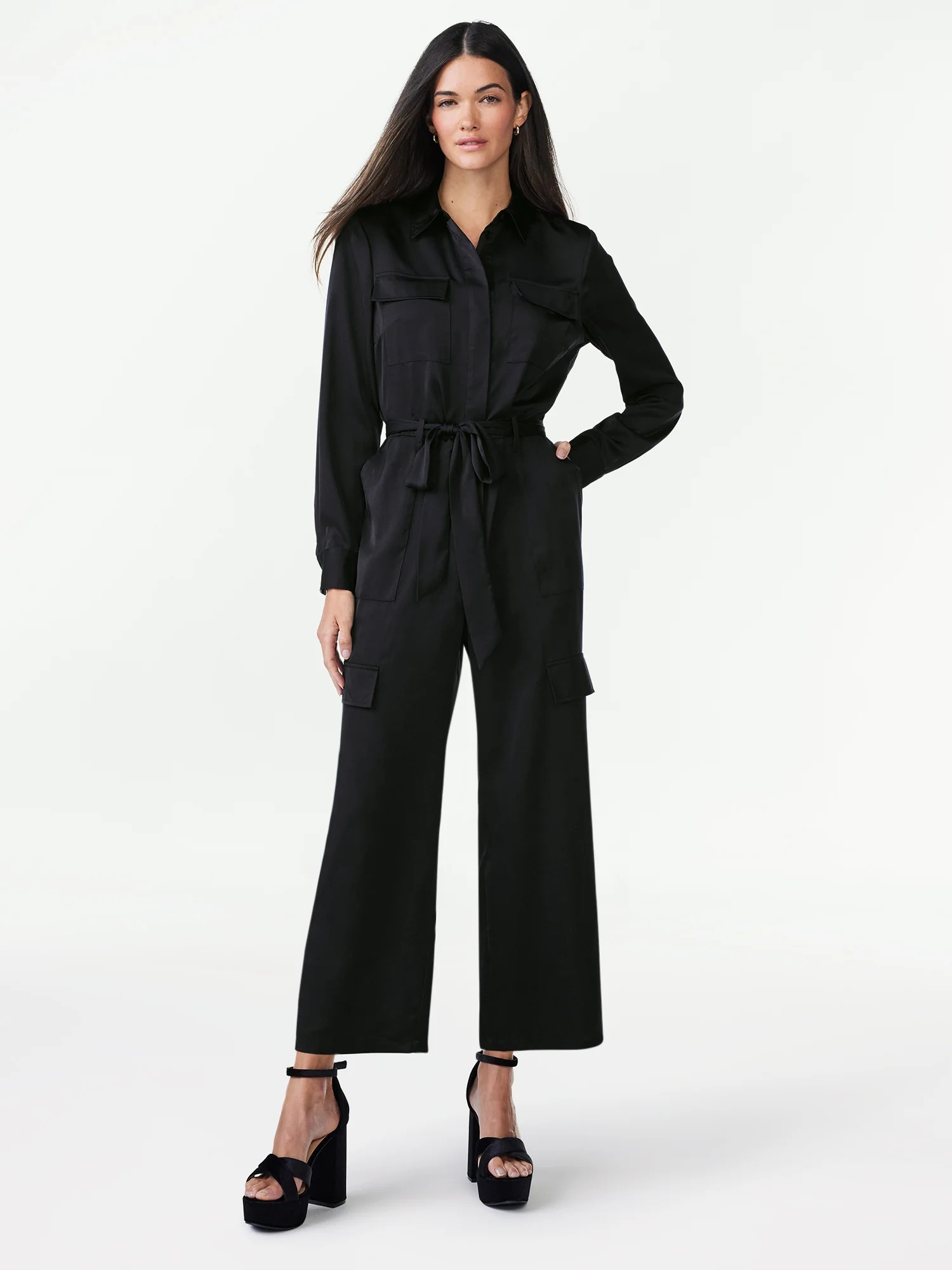 Scoop Women's Satin Jumpsuit with Wide Leg, Sizes XS-2XL | Walmart (US)
