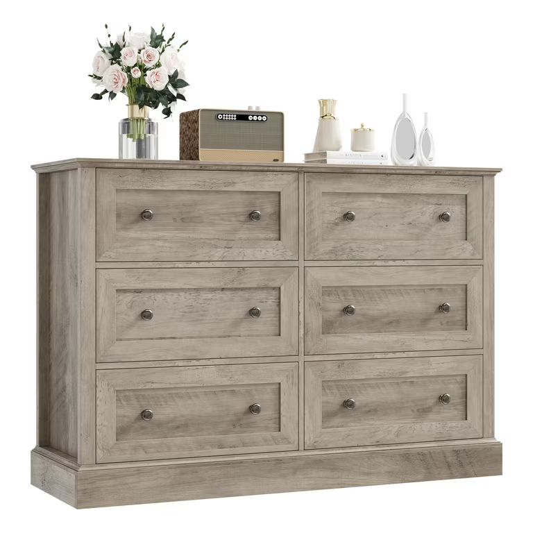 Homfa Double Dresser with 6 Drawer, 47'' Wide Chest of Drawers, Storage Cabinet for Bedroom, Wash... | Walmart (US)
