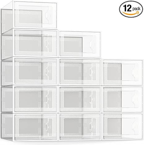 SEE SPRING Large 12 Pack Shoe Storage Box, Clear Plastic Stackable Shoe Organizer for Closet, Spa... | Amazon (US)