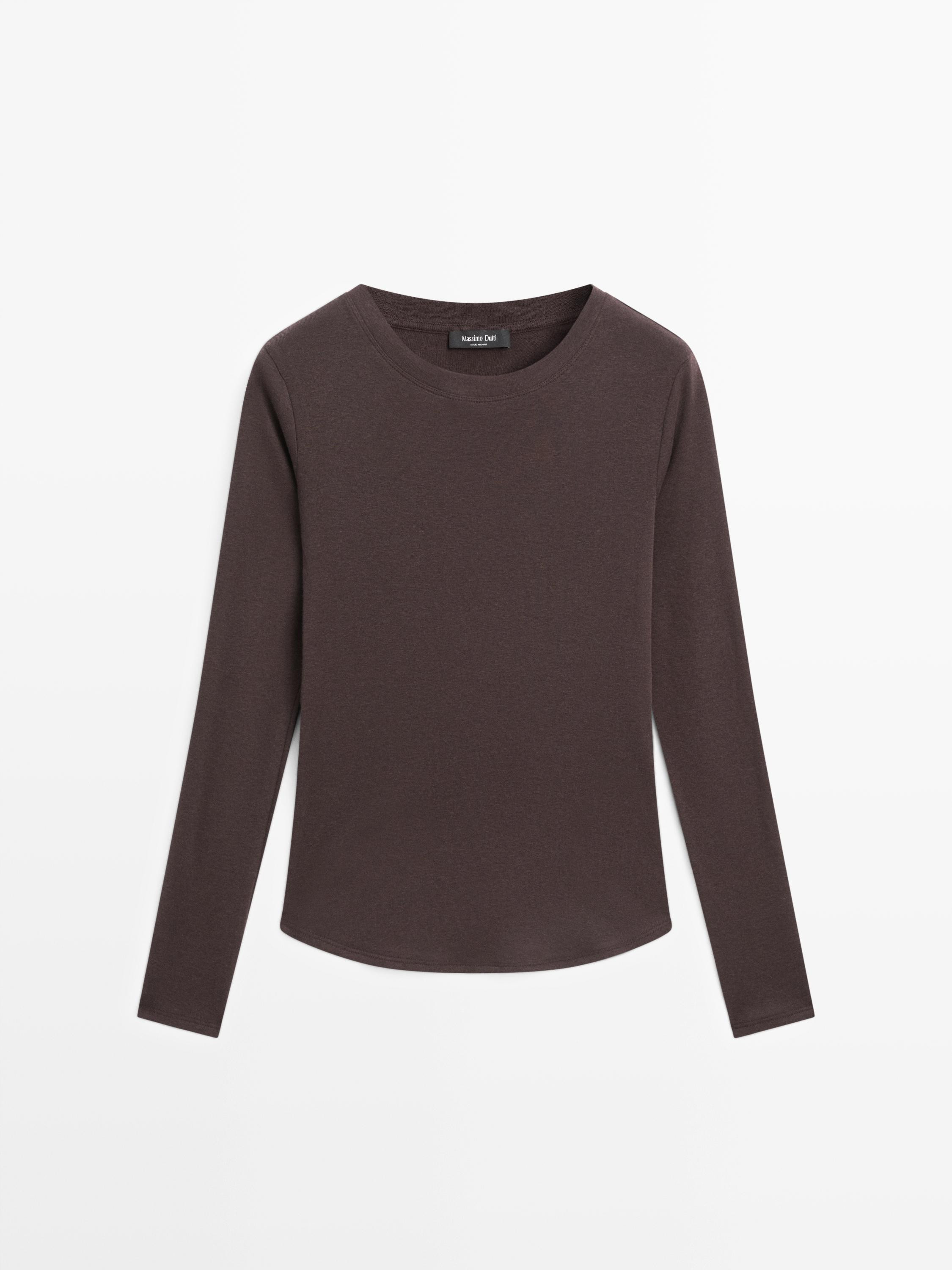 Long-sleeve cotton blend T-shirt | Massimo Dutti UK