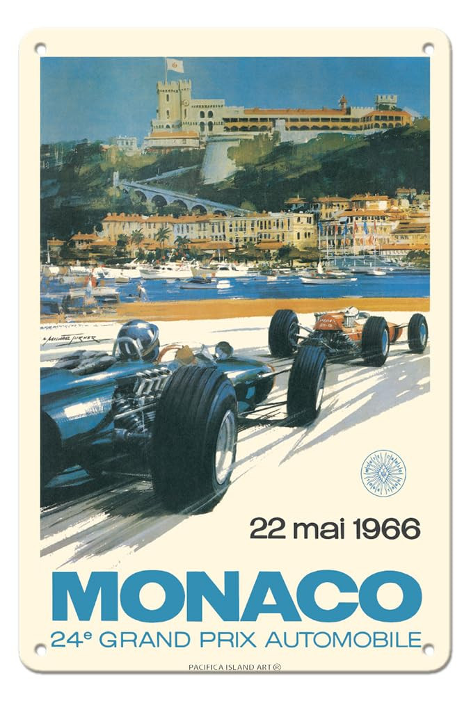 Pacifica Island Art 24th Monaco Grand Prix 1966 - Circuit de Monaco - Vintage Car Racing Poster b... | Amazon (US)