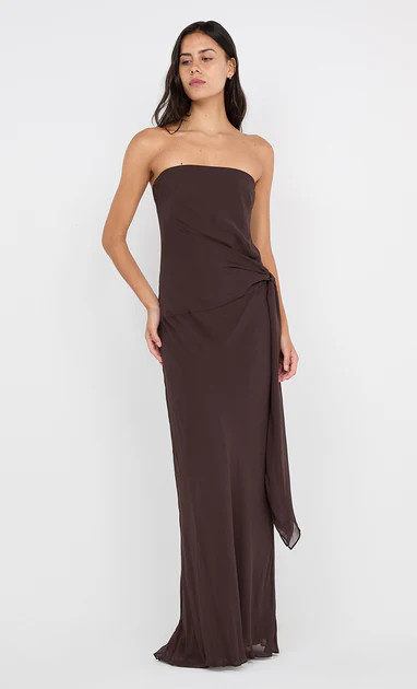 SONEVA STRAPLESS MAXI DRESS - DARK CHOCOLATE | Bec & Bridge (Global)