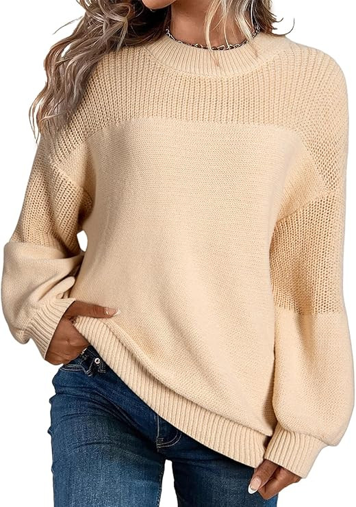 Dokotoo Women's Casual Long Sleeve Sweaters Loose Crewneck Knit Solid Pullover Sweater Jumper Top... | Amazon (US)