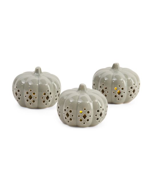 3pc Earthenware Led Pumpkins | TJ Maxx