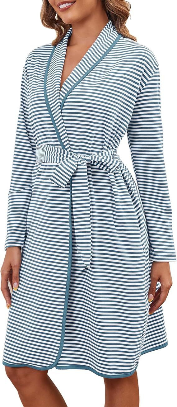 Cotton Robes for Women Striped Long Sleeve Kimono Bath Robe Lightweight House Coat Bathrobe Loung... | Amazon (US)