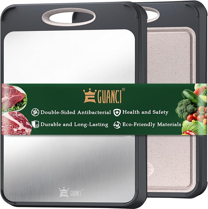 GUANCI Cutting Board for Kitchen, Stainless Steel Cutting Board Double Sided for Chopping Meat/Ve... | Amazon (US)