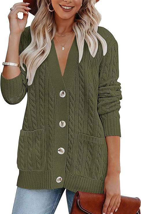 MEROKEETY Cardigan Sweater for Women 2026 Fall Winter Spring Cable Knit Button Up Open Front Long... | Amazon (US)