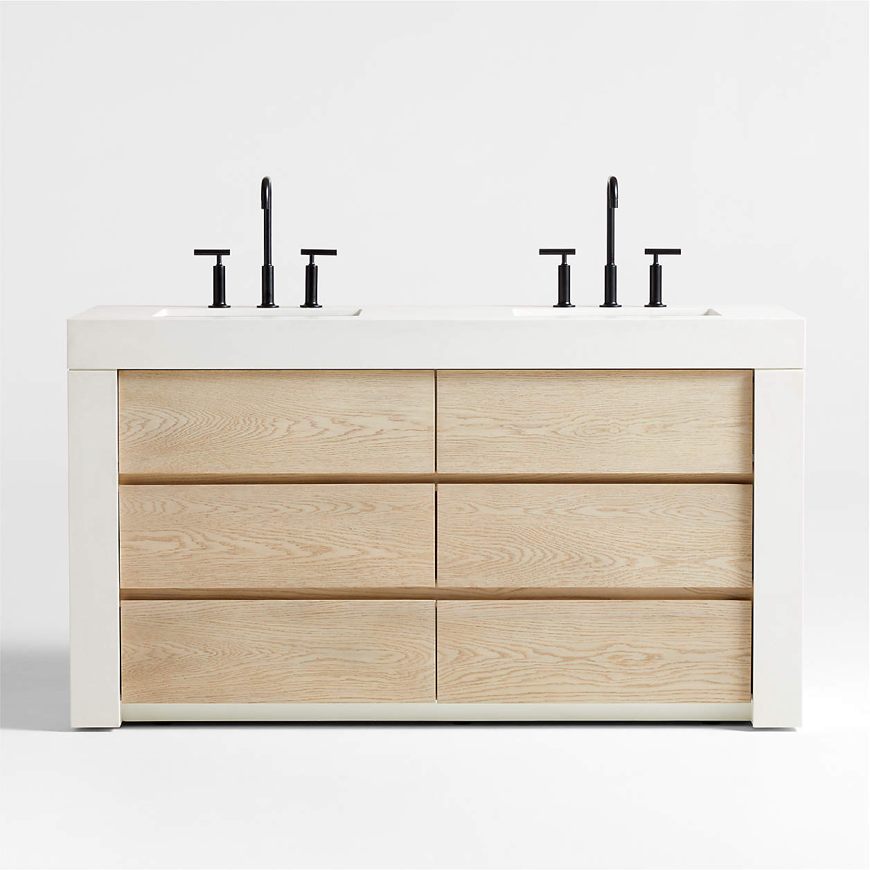 Bluff 60" Bleached Ash and Off White Quartz Double Vanity + Reviews | Crate & Barrel | Crate & Barrel