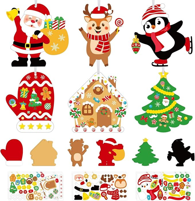 DIY Christmas Craft Kits for Kids, 24Pcs Christmas Tree Ornaments Hanging Craft DIY Santa Claus G... | Amazon (US)