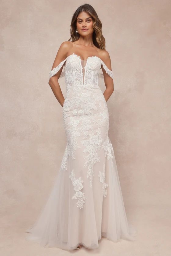White Embroidered Off-the-Shoulder Maxi Dress | White Bridal Dress | Bridal Reception Dress | Lulus