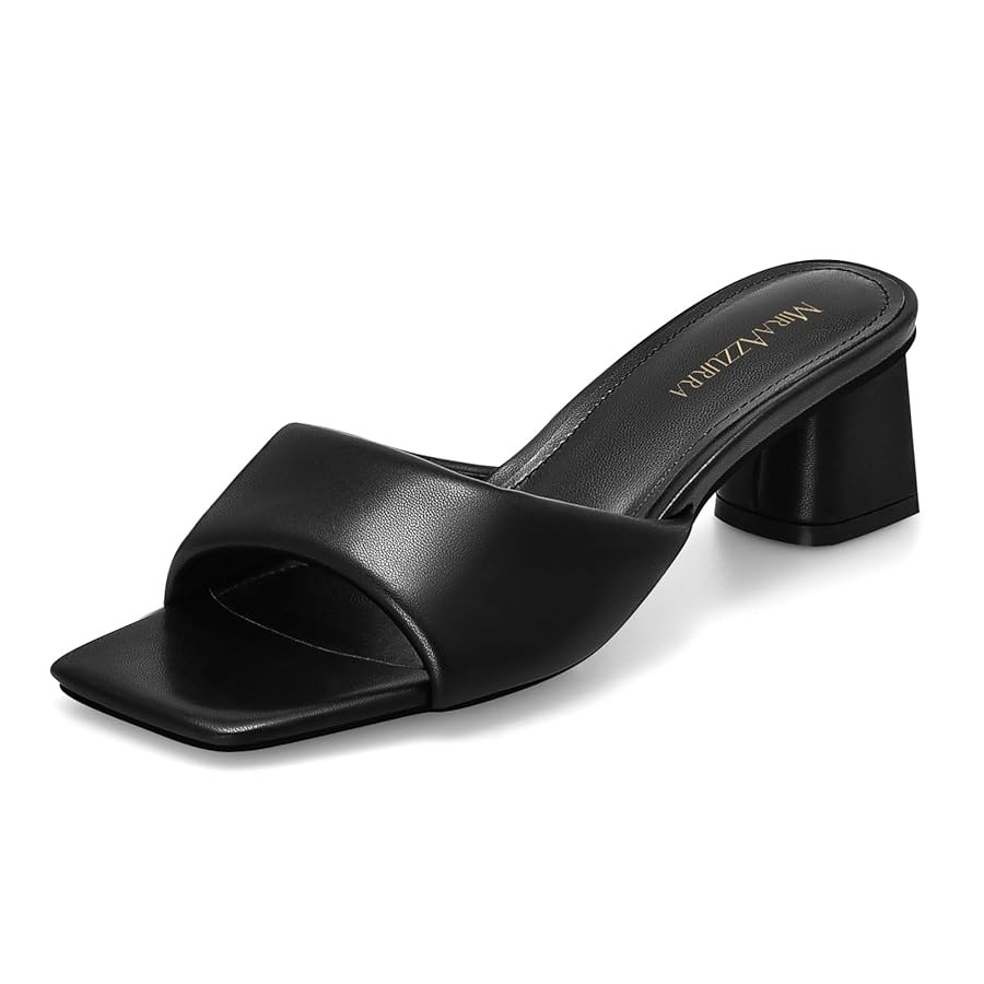 MIRAAZZURRA Heel Mules for Woman Square Open Toe Chunky Block Heel Slip on Heeled Sandals Casual ... | Amazon (US)