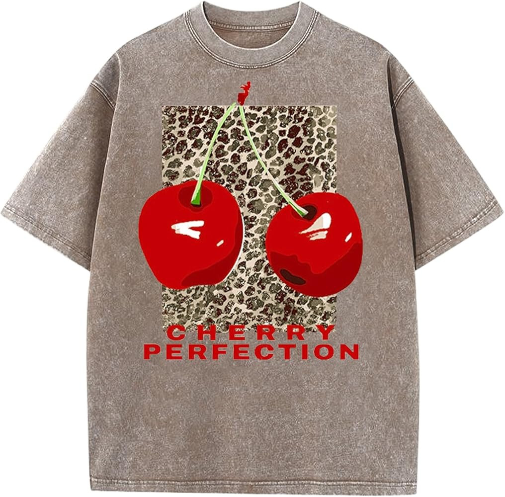 Women's Oversized Graphic Tees Cherry T Shirts Washed Vintage Casual Summer Baggy Cotton Tops Cut... | Amazon (US)
